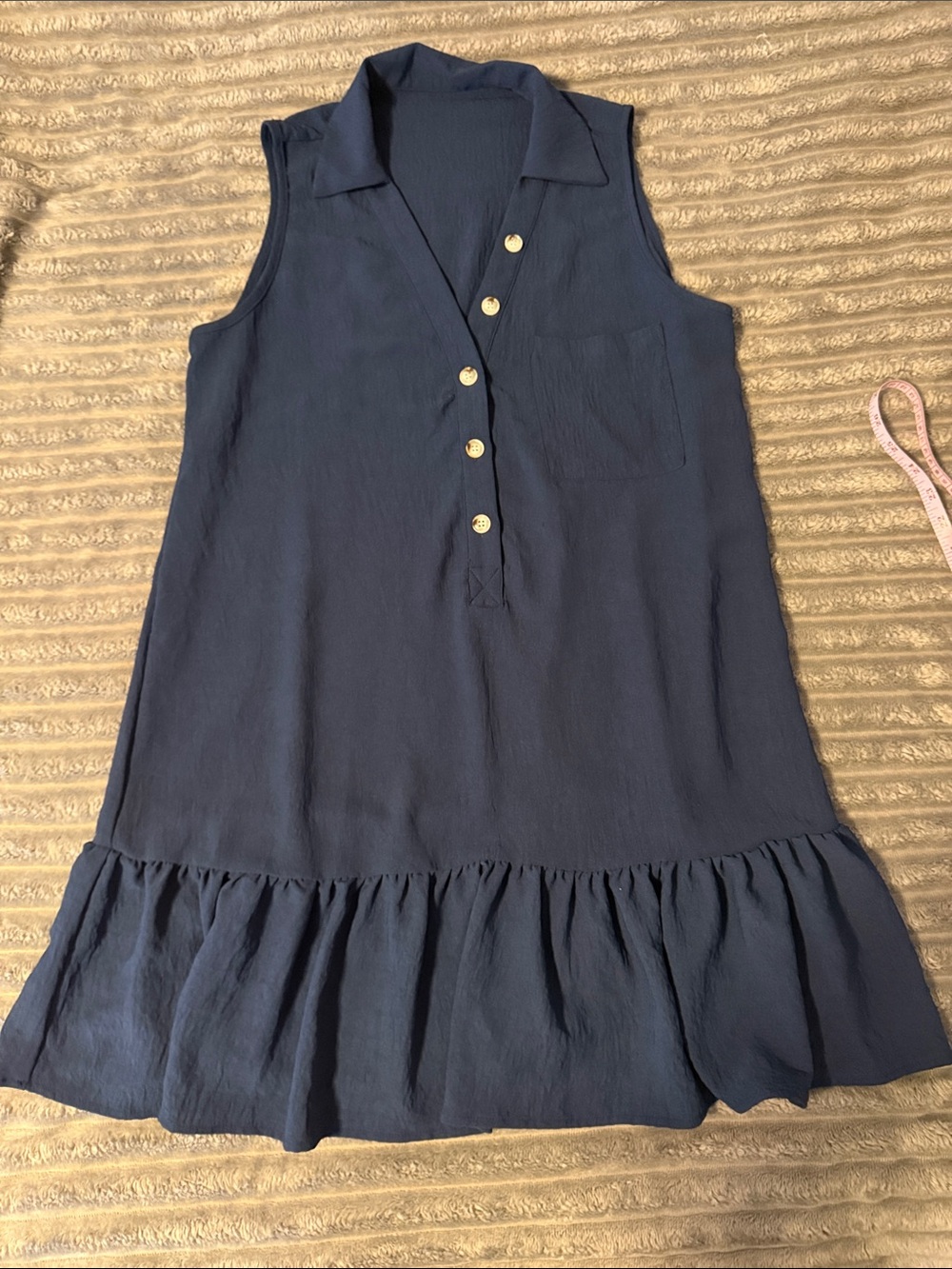 Girls Navy Sleeveless Ruffle Hem Dress